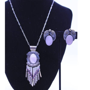 Vintage Sterling Silver Native American Sue CHM Necklace Earring Jewelry Signed